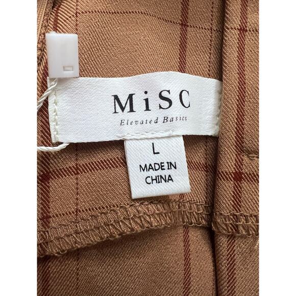 Misc Paperbag Skirt Brown/Red plaid pleated ruffle women’s L Academia Preppy NWT - Picture 3 of 5